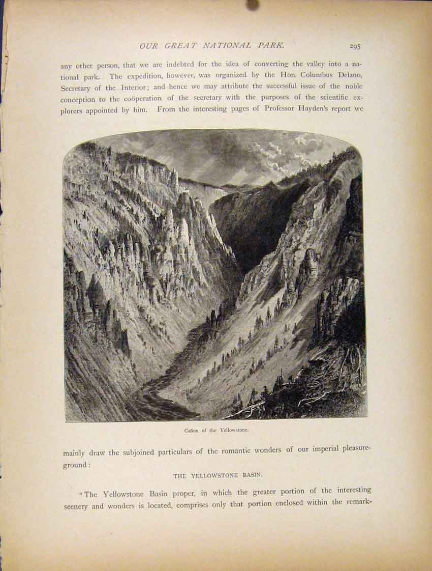 Original Old Antique Print Canon Yellowstone Great National Park Art