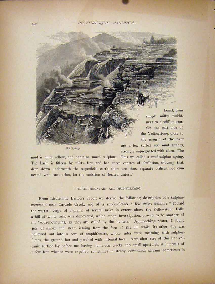 Original Old Antique Print C1872 Hot Springs Fine Art Wood Engraving Victorian