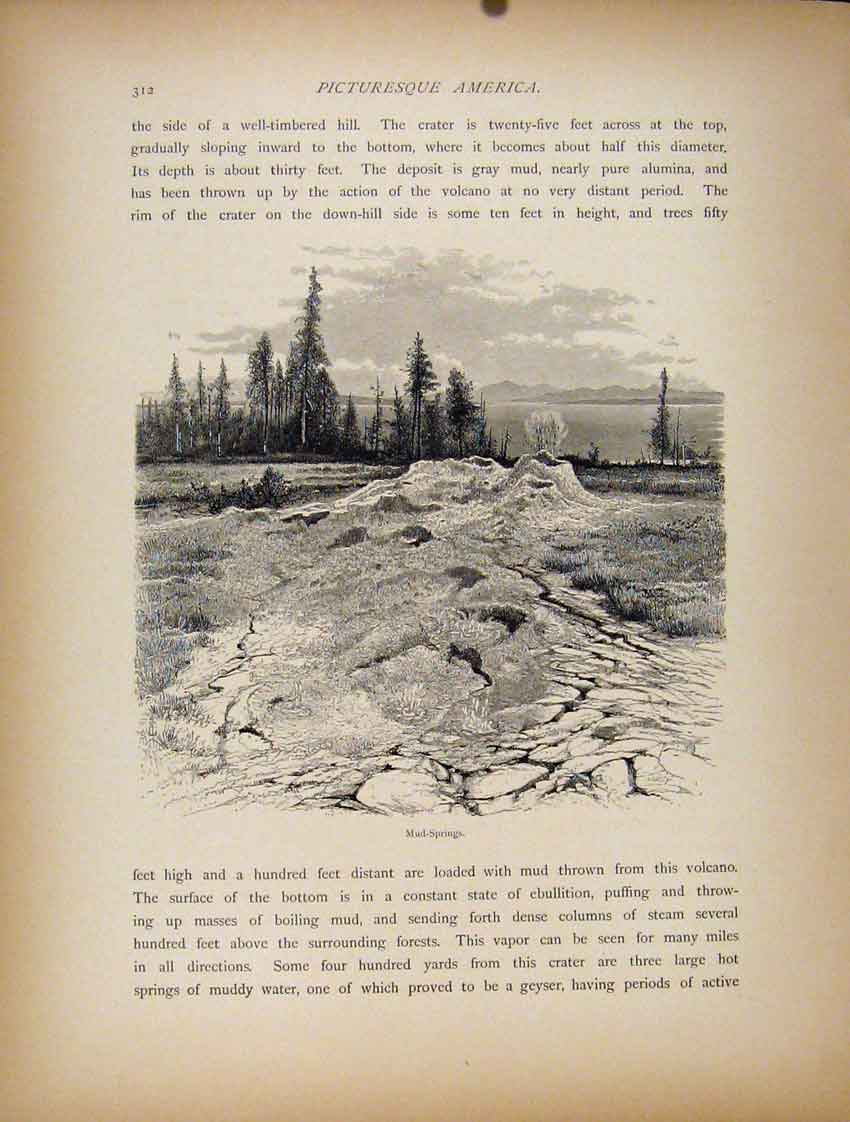 Original Old Antique Print Mud Springs Wood Engravings Fine Art C1872 Victorian