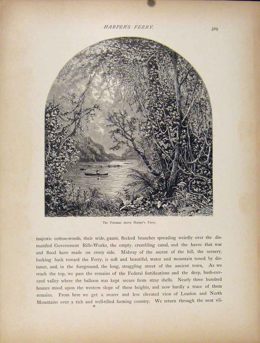 Original Old Antique Print Potomac Harpers Ferry C1872 Engravings 19th