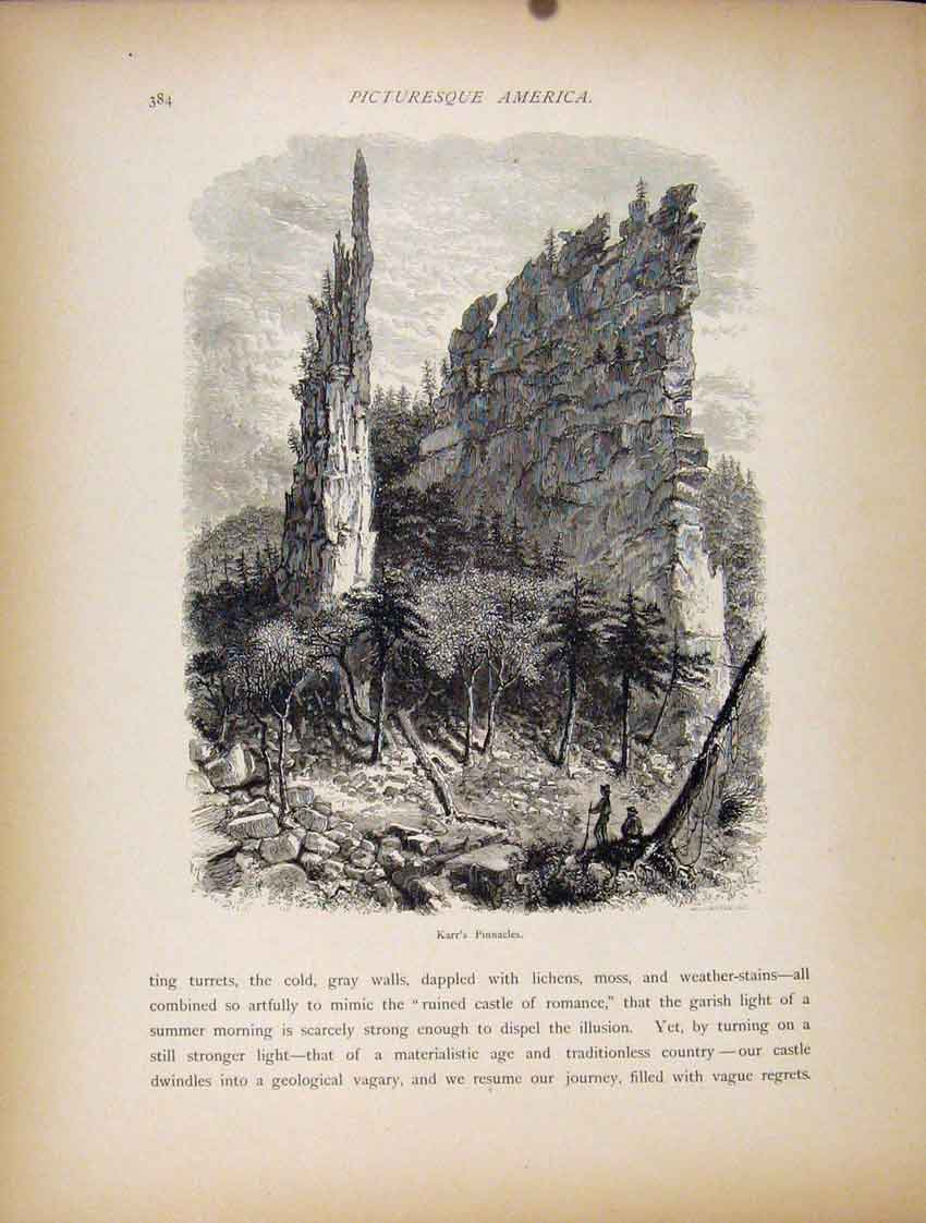 Original Old Antique Print C1872 Engraving Wood Art Karrs Pinnacles Victorian