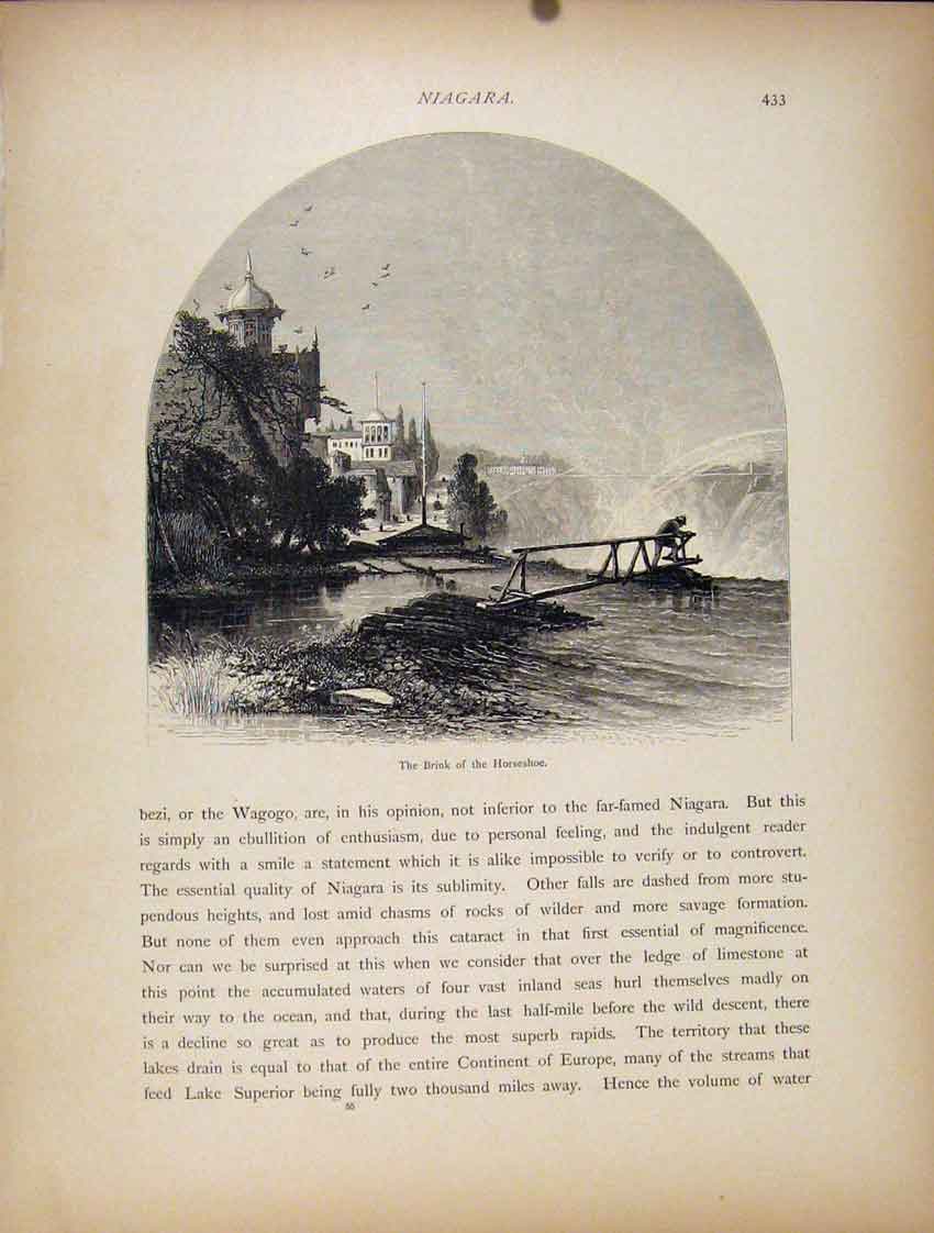 Original Old Antique Print Brink Horseshoe Niagara Fine Art Engraving