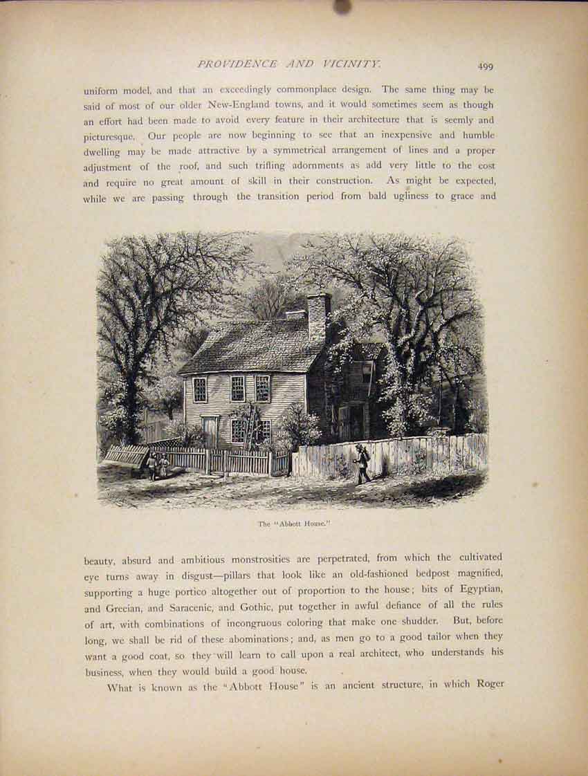 Original Old Antique Print Abbott House Fine Art Wood Engraving C1872 Victorian
