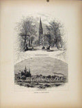 Original Old Antique Print Westminster Street Hospital Grounds Providence
