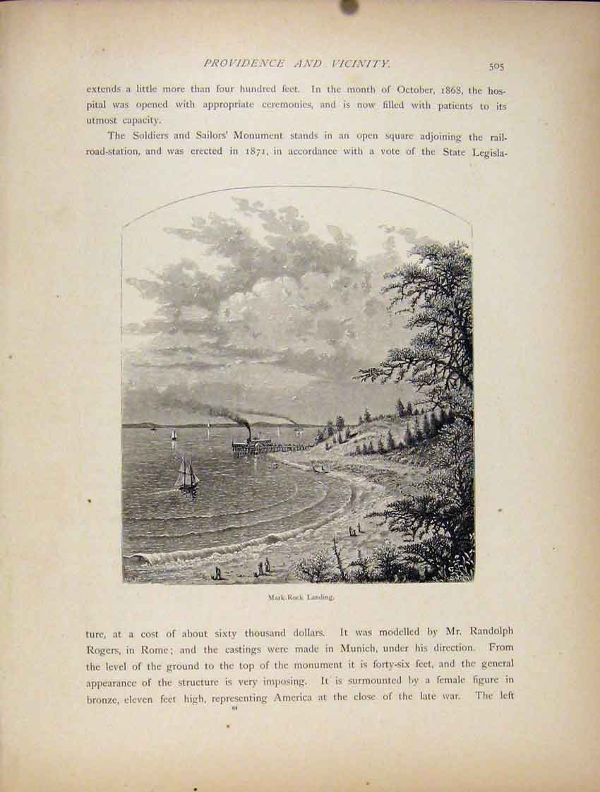 Original Old Antique Print Mark Raock Landing Wood Engraved Art 1872 Victorian