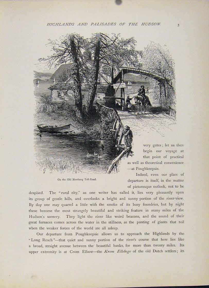 Original Old Antique Print Wood Engraving Newburg Toll Road C1872 19th