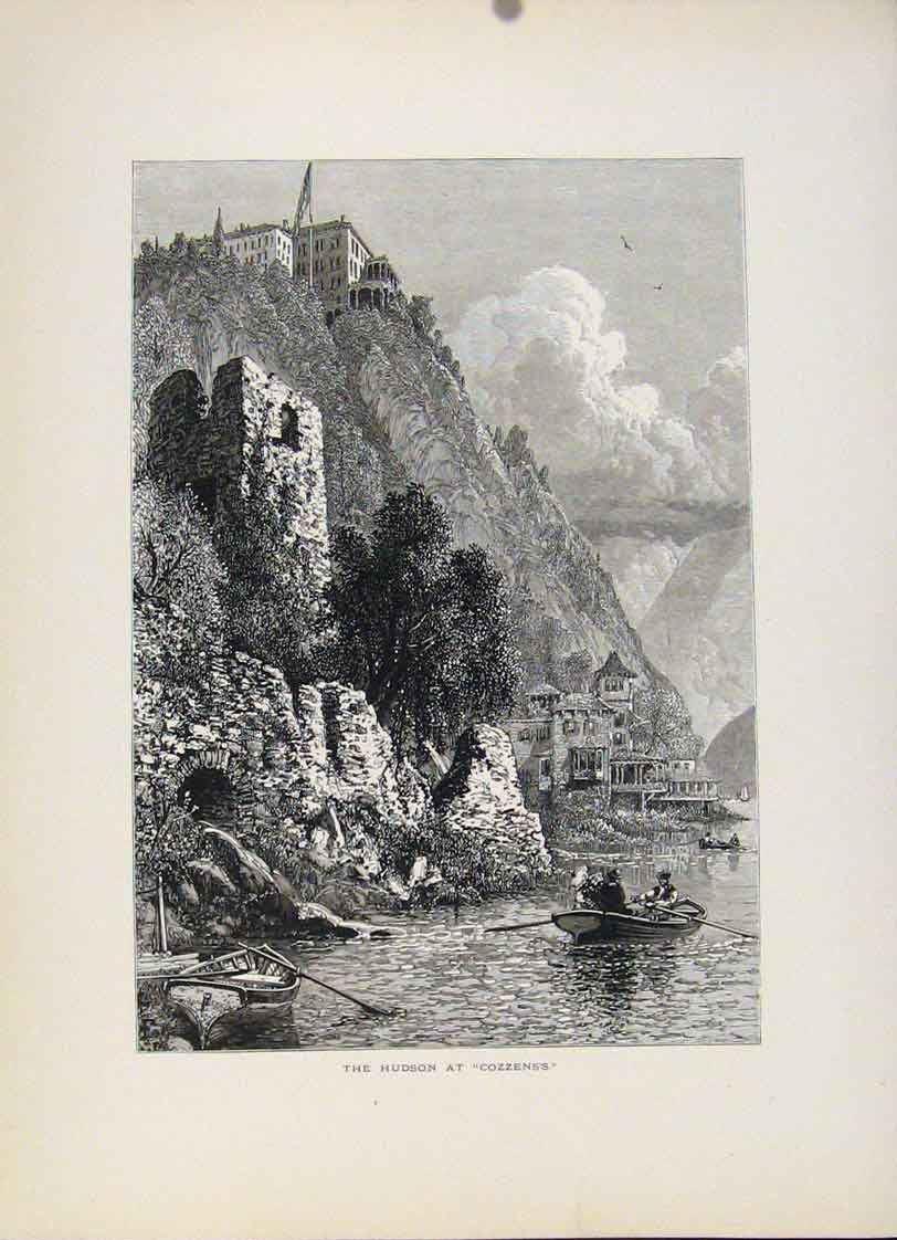 Original Old Antique Print Hudsons Cozzenss Wood Engraving C1872 19th