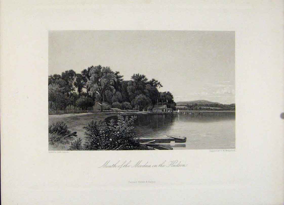 Original Old Antique Print Mouth Moodna Hudson River America C1872 Victorian