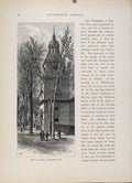 Original Old Antique Print Tower Steeple Independence Hall Fine Art