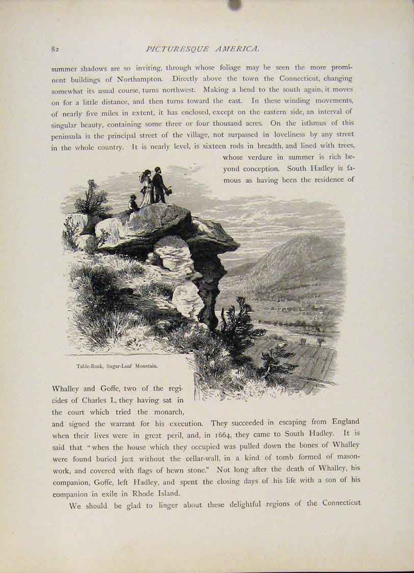 Original Old Antique Print Table Rock Sugar Loaf Mountain Engraving