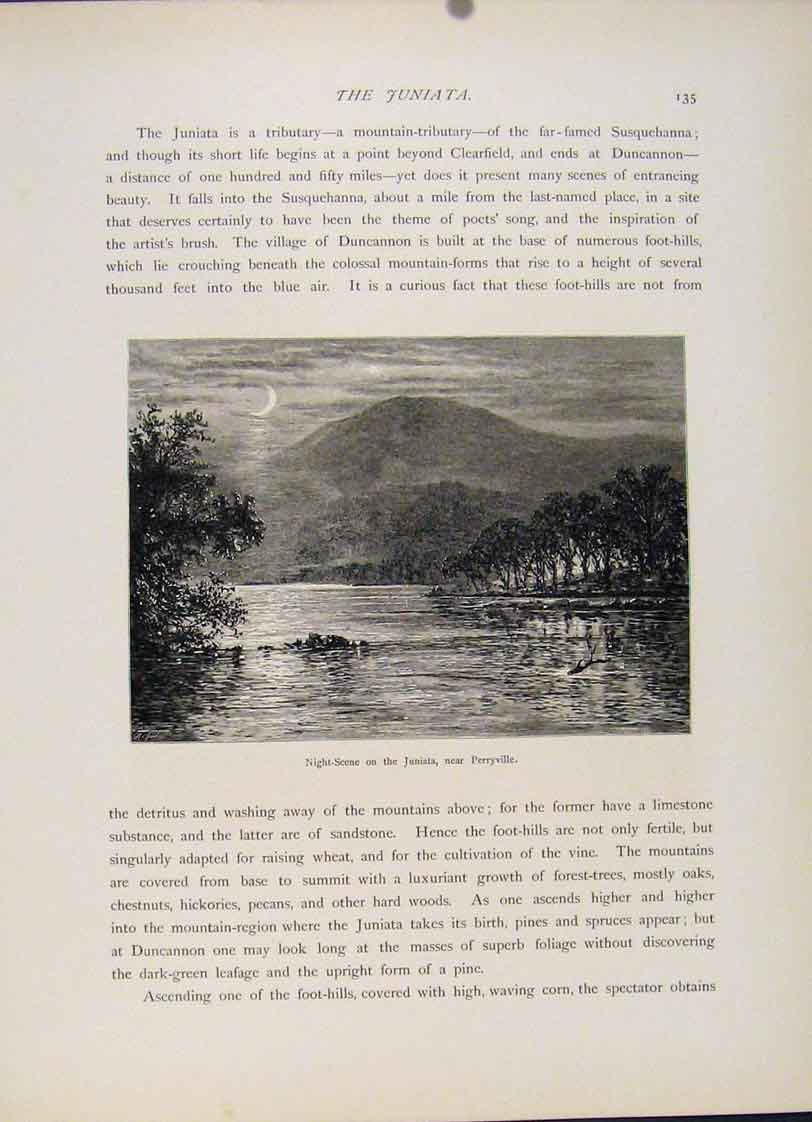 Original Old Antique Print Windings Juiata Perryville Wood Engraving