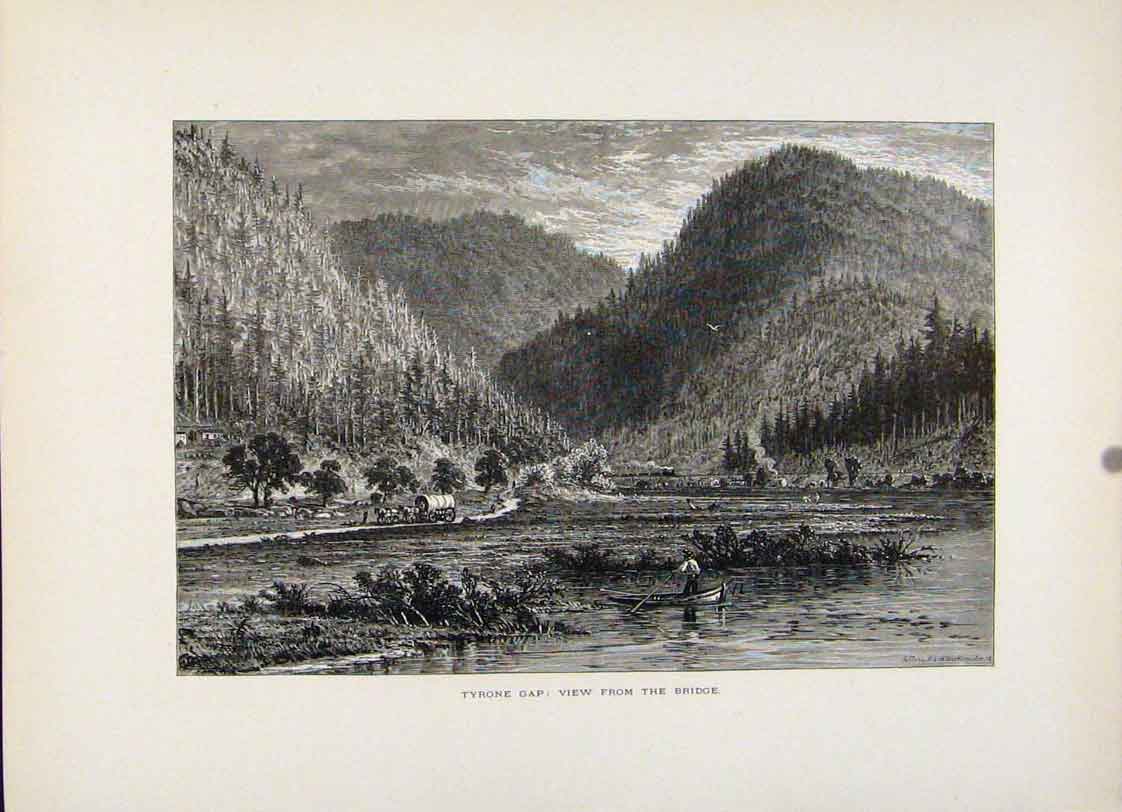 Original Old Antique Print Tyrone Gap Bridge Fine Art Wood Engraving