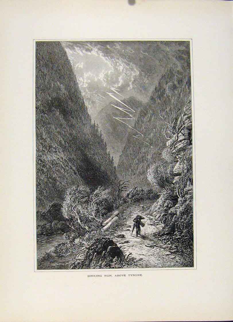 Original Old Antique Print Sinking Run Tyrone C1872 Wood Engraving Art Victorian