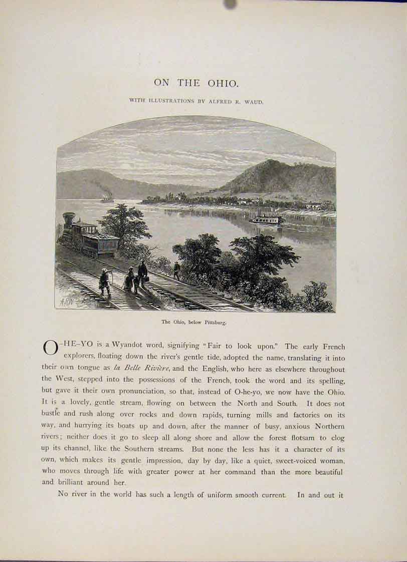 Original Old Antique Print Ohio Pittsburg C1872 Wood Engraving Fine Art 19th