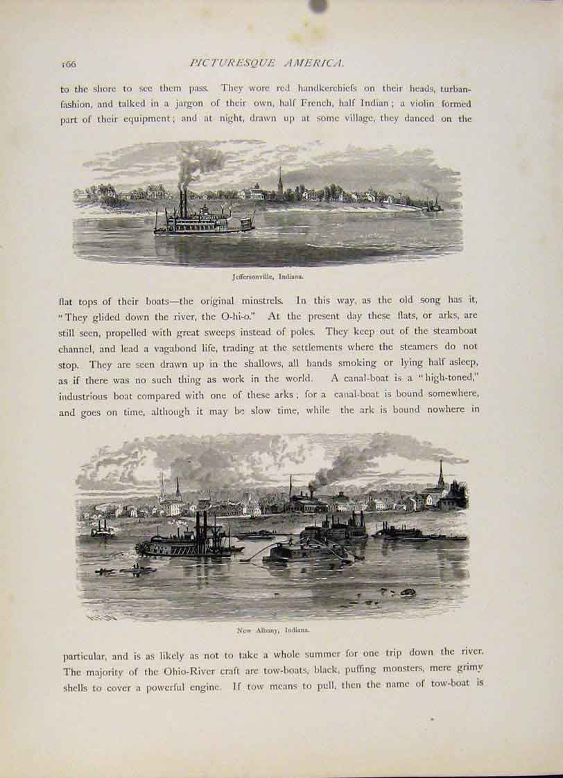 Original Old Antique Print Jeffersonville Indiana New Albany Engraving