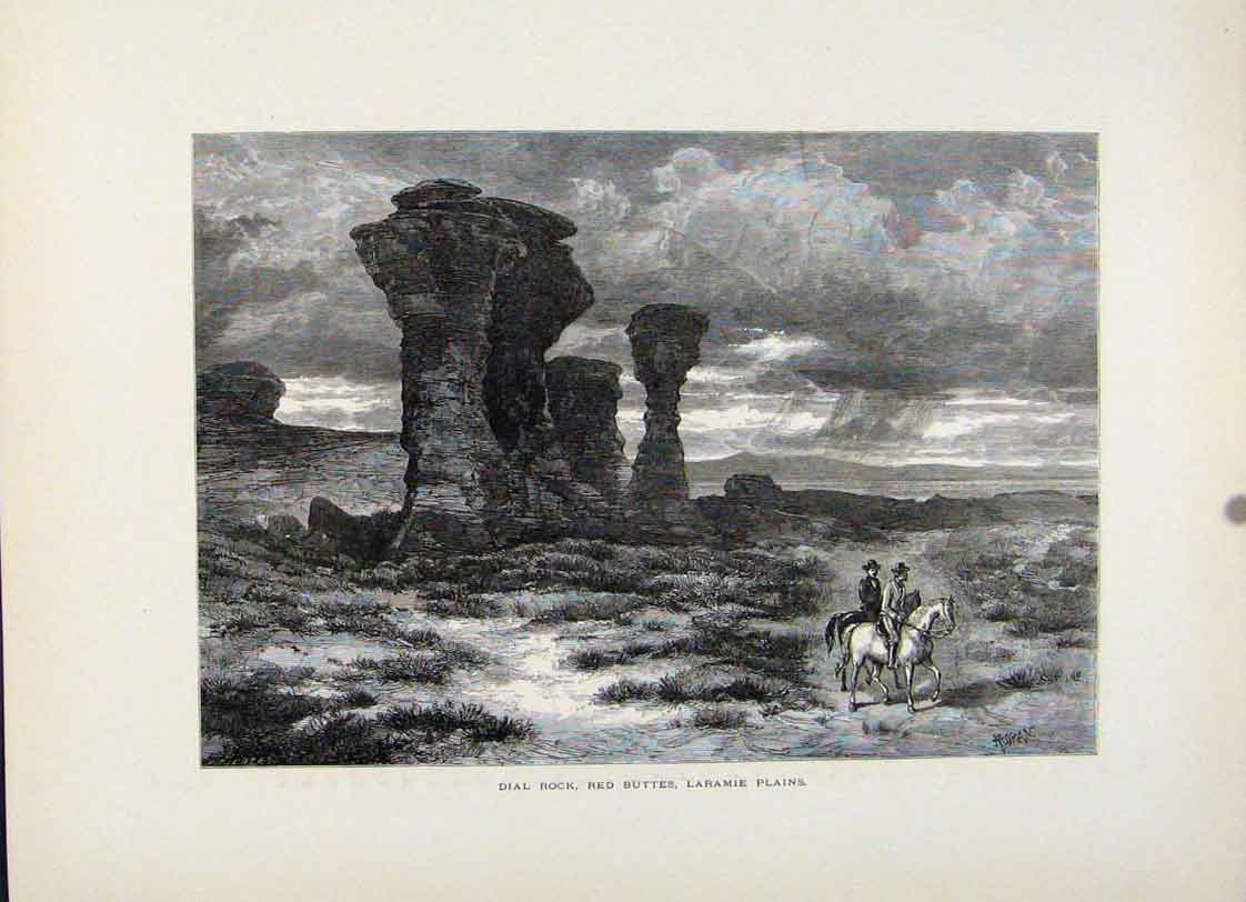 Original Old Antique Print Dail Rock Red Buttes Laramie Plains Engraving