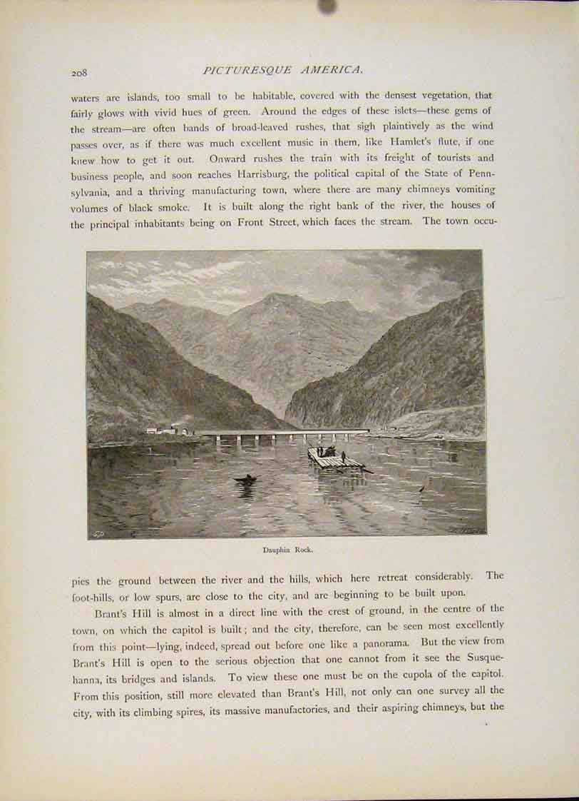 Original Old Antique Print Wood Engraved Fine Art Dauphin Rock