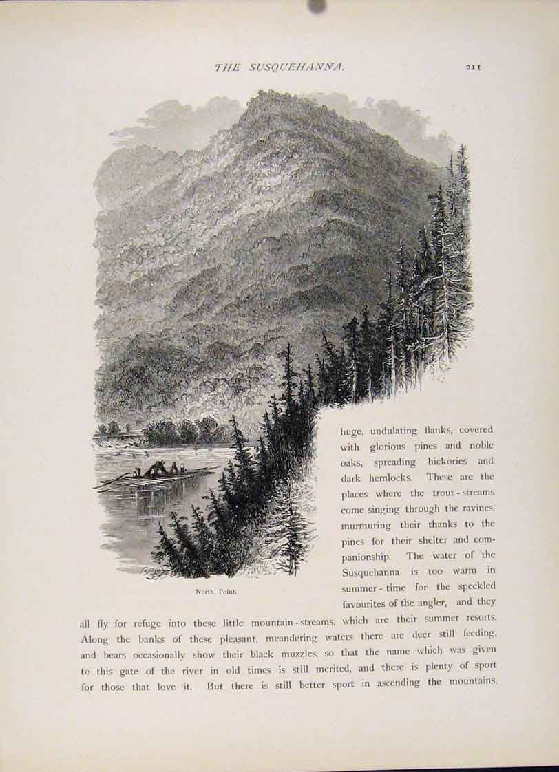 Original Old Antique Print Wood Engraving North Point C1872 Art 19th