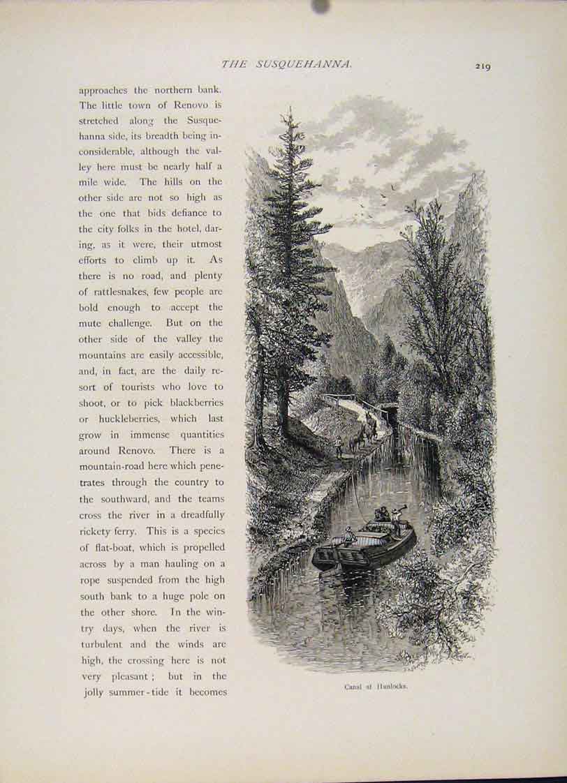 Original Old Antique Print Wood Engraving Fine Art Canal Hunlocks C1872 19th