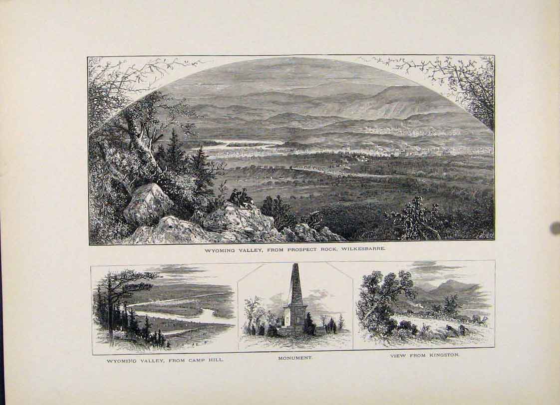 Original Old Antique Print Wyoming Valley Prospect Rock Wilkesbarre Victorian