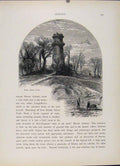 Original Old Antique Print Boston Mount Auburn Tower Wood Engraving
