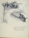 Original Old Vintage Print Sketch Drawing Art C1938 Dog Hound Animal Ropet 20th