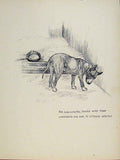 Original Old Vintage Print Etching Sketch Fine Art C1938 Dog Hound Pet 20th