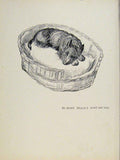Original Old Vintage Print Dog Sleeping Basket Hound Pet Sketch C1938 20th