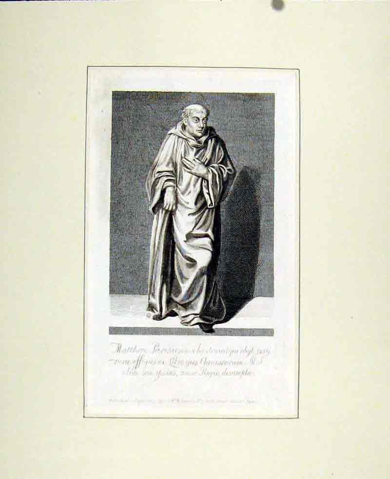 Original Old Antique Print Matthew Parisiensis Portrait Fine C1795 18th Century
