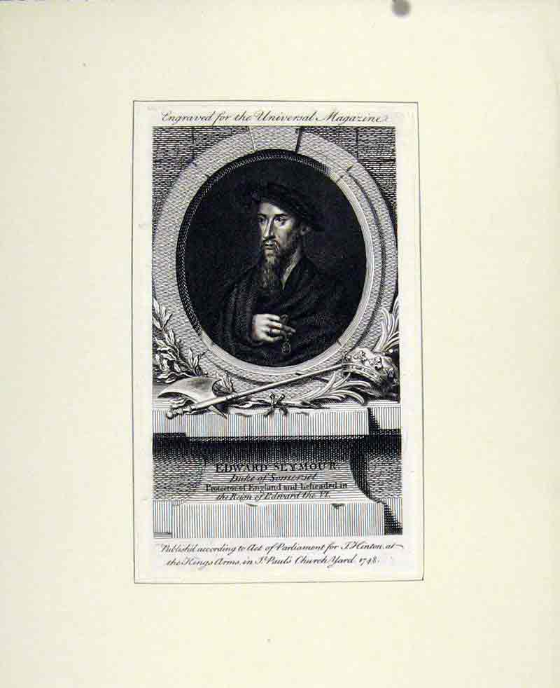 Original Old Antique Print Edwar Seymour Duke Somerset Portrait Fine Art