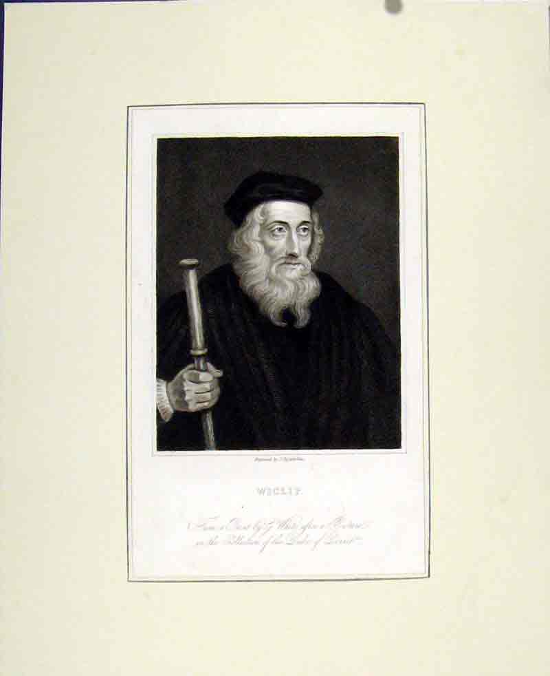 Original Old Antique Print Wicliff Portrait By G White Fine Art