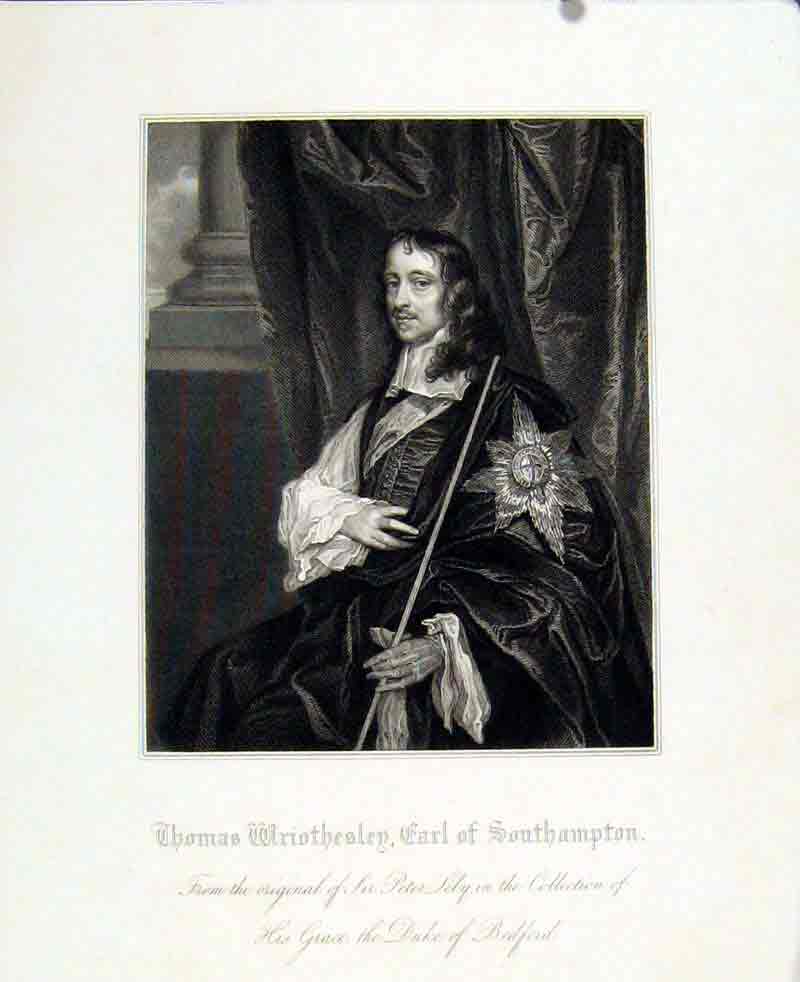 Original Old Antique Print Thomas Wriothesley Earl Southampton Portrait