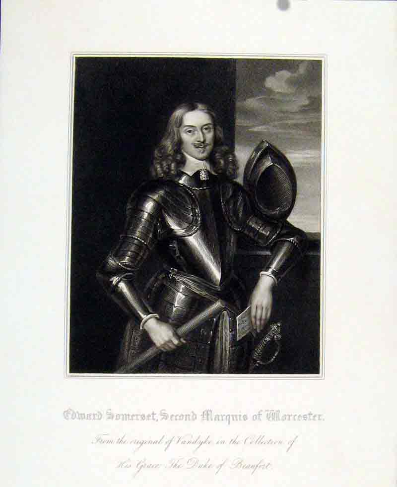 Original Old Antique Print Edward Somerset Second Marquis Worcester Portrait