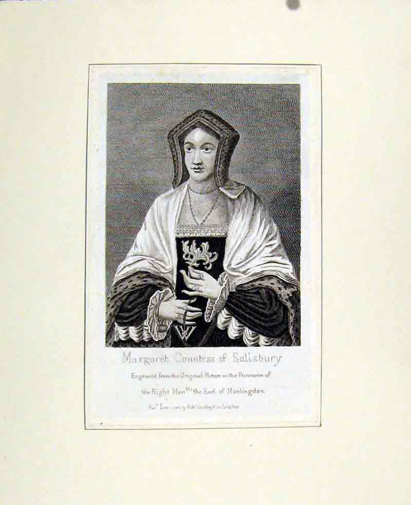 Original Old Antique Print Margatet Count4Ess Salisbury Portrait Fine Art C1880