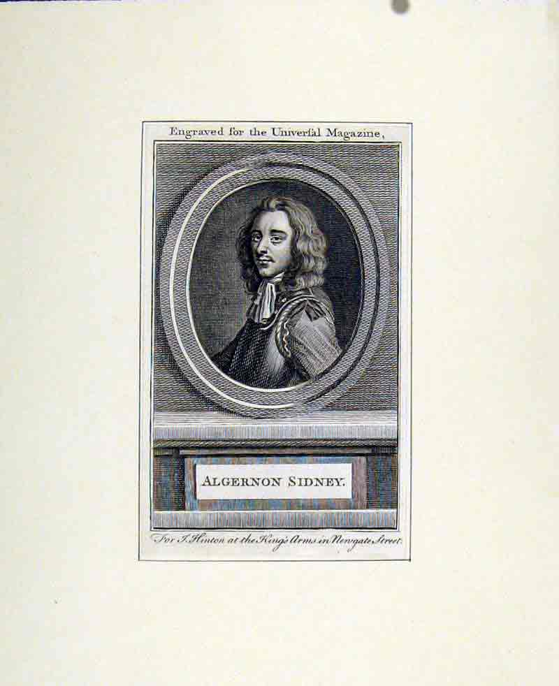 Original Old Antique Print Algeron Sidney Portrait Fine Art C1830 19th Century