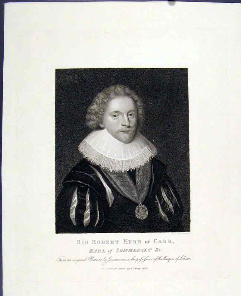 Original Old Antique Print Portrait Fine Art Sir Robert Kerr Carr Earl Sommerset