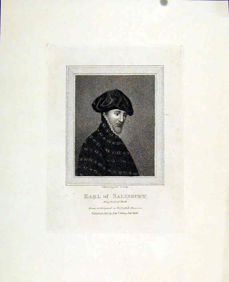 Original Old Antique Print Fine Art Portrait Earl Salisbury 1830 Richard 19th