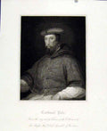 Original Old Antique Print C1830 Portrait Cardinal Pole Lord Arudel 19th Century
