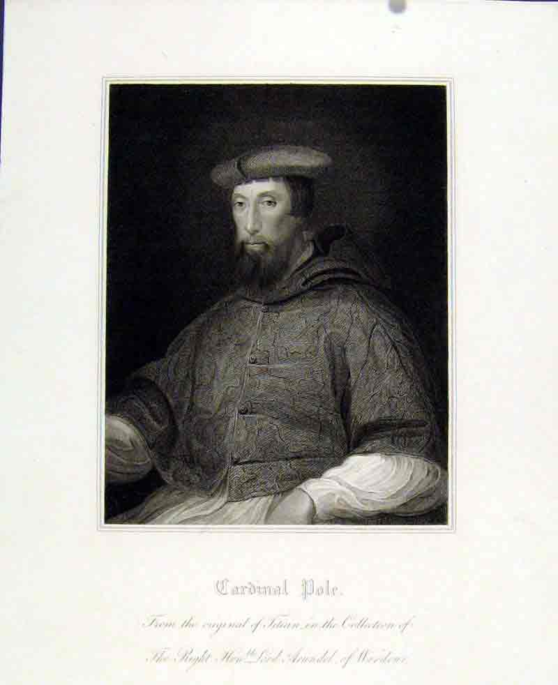 Original Old Antique Print C1830 Portrait Cardinal Pole Lord Arudel 19th Century