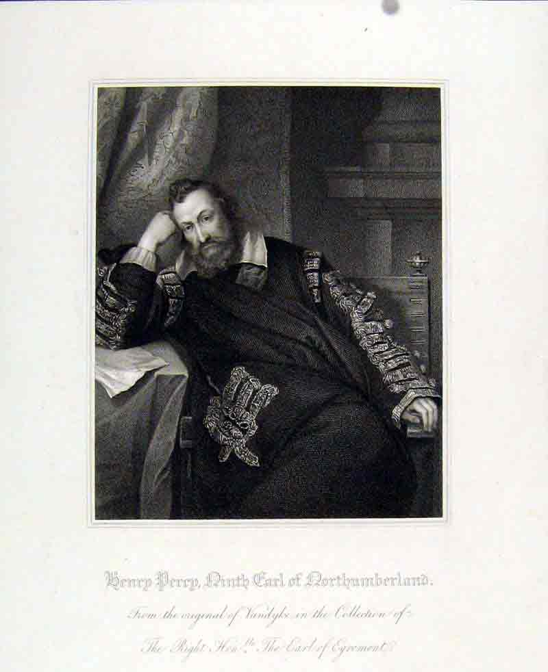 Original Old Antique Print Portrait Henry Perry Ninth Earl Northumberland
