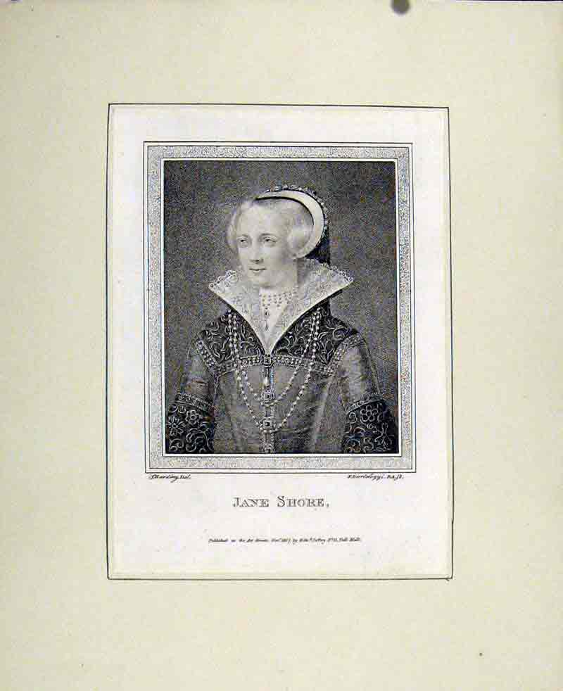Original Old Antique Print Jane Shore Portrait People C1830 19th Century