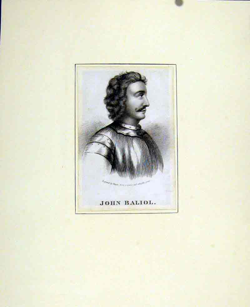 Original Old Antique Print John Baliol Portrait Fine Art C1830 19th Century