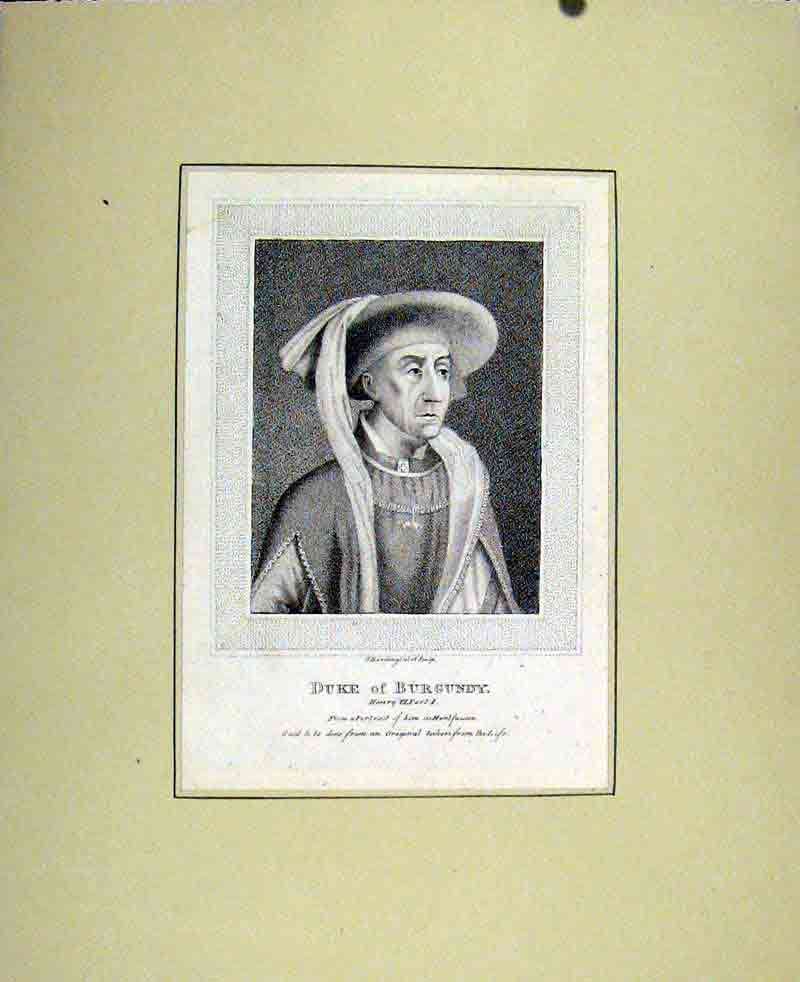 Original Old Antique Print Duke Buurgundy Henry Vi PartPlay Theatre Portrait