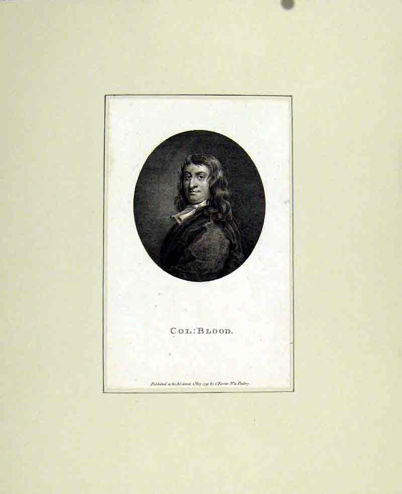 Original Old Antique Print Col Blood Portrait Fine Art C1830 19th Century
