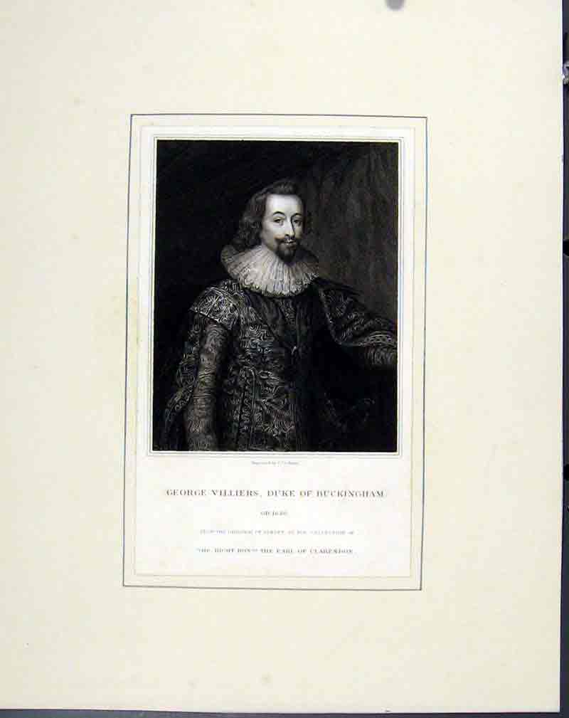 Original Old Antique Print George Villiers Duke Buckingham Portrait 1830 19th
