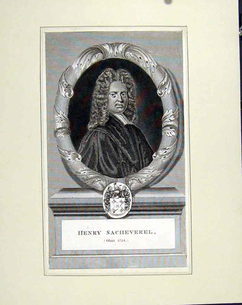 Original Old Antique Print Henry Sacheverel C1830 Portrait People 19th Century