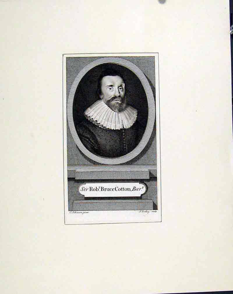 Original Old Antique Print Sir Rob Bruce Cotton Bar Portrait C1830 19th Century