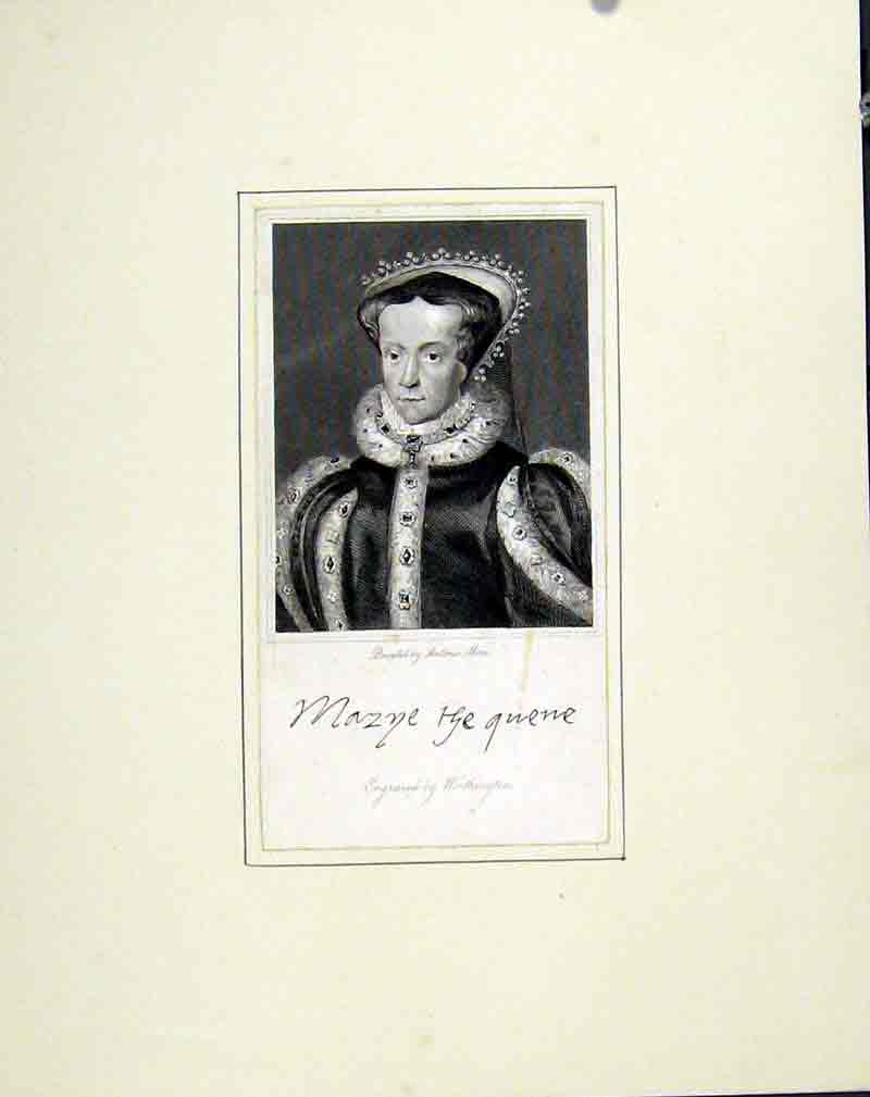 Original Old Antique Print Portrait Queen Mary C1830 Art 19th Century