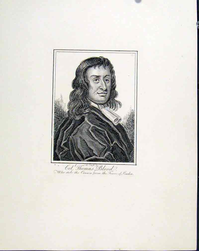 Original Old Antique Print Fine Art C1830 Thomas Blood Stole Crown 19th Century