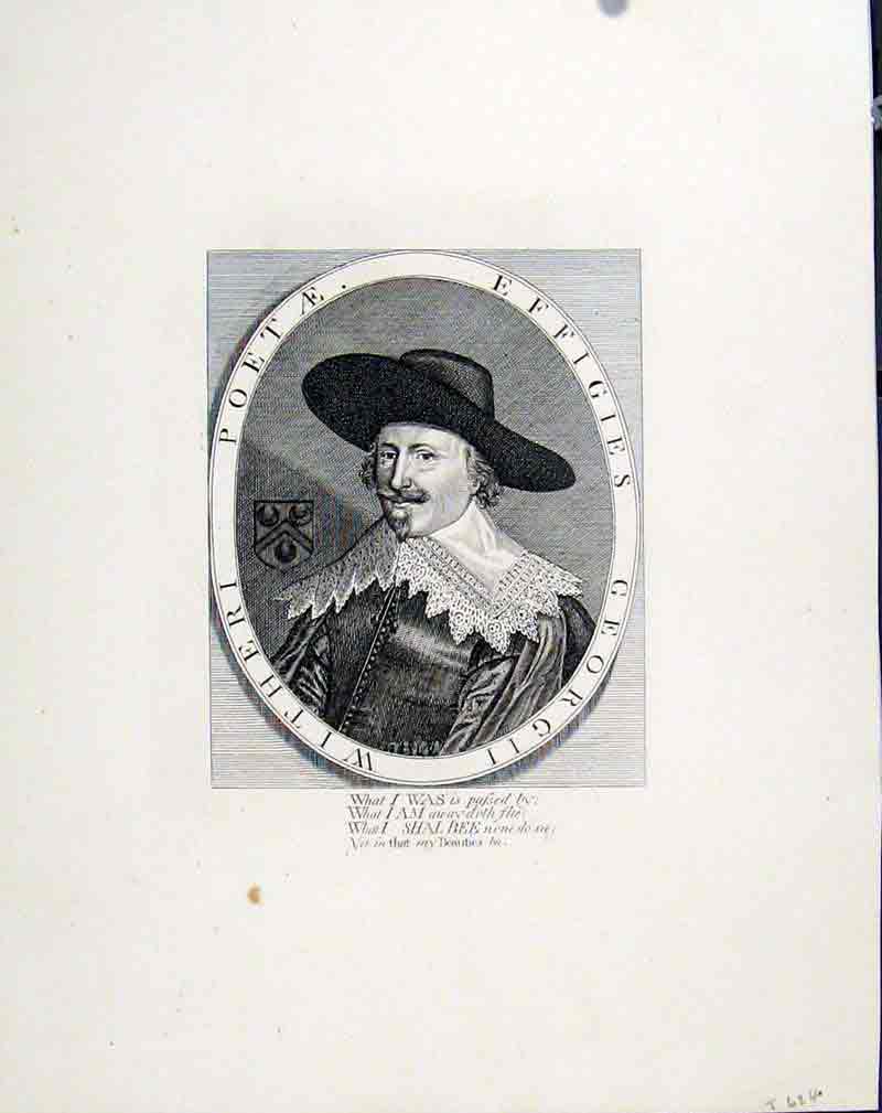 Original Old Antique Print Portrait Poet Poem Efficies George 11